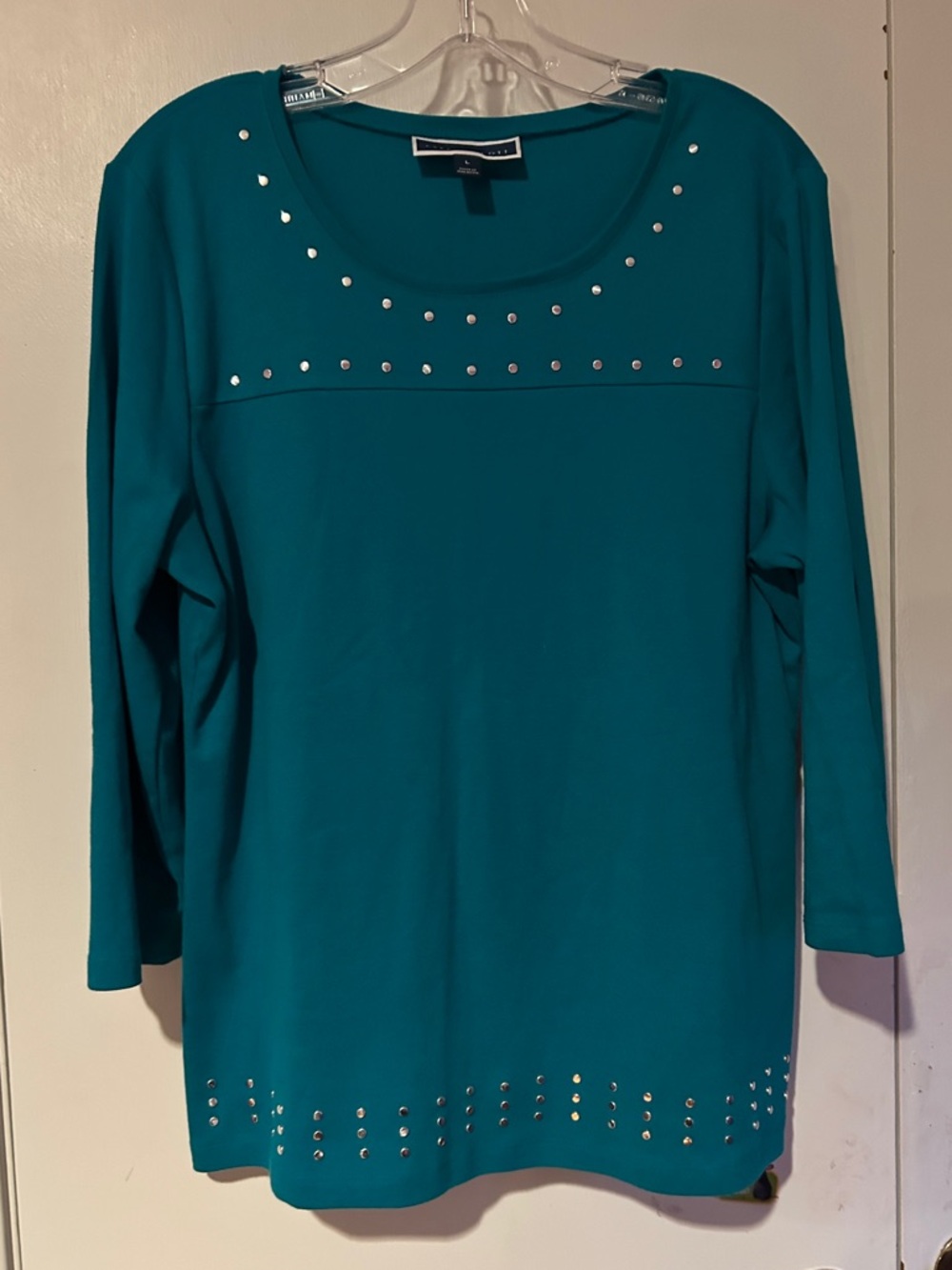 Karen Scott Teal Stud-Accent Scoop Neck cotton top